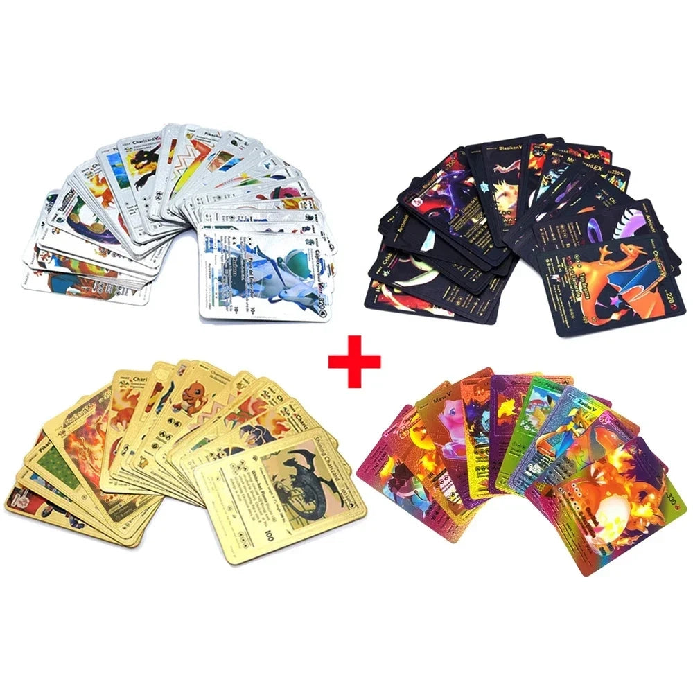 Pokemon Card English Spanish French German Gold Colorful Vmax GX EX V Cards Pikachu Charizard Rare Collection Battle Gifts Toys
