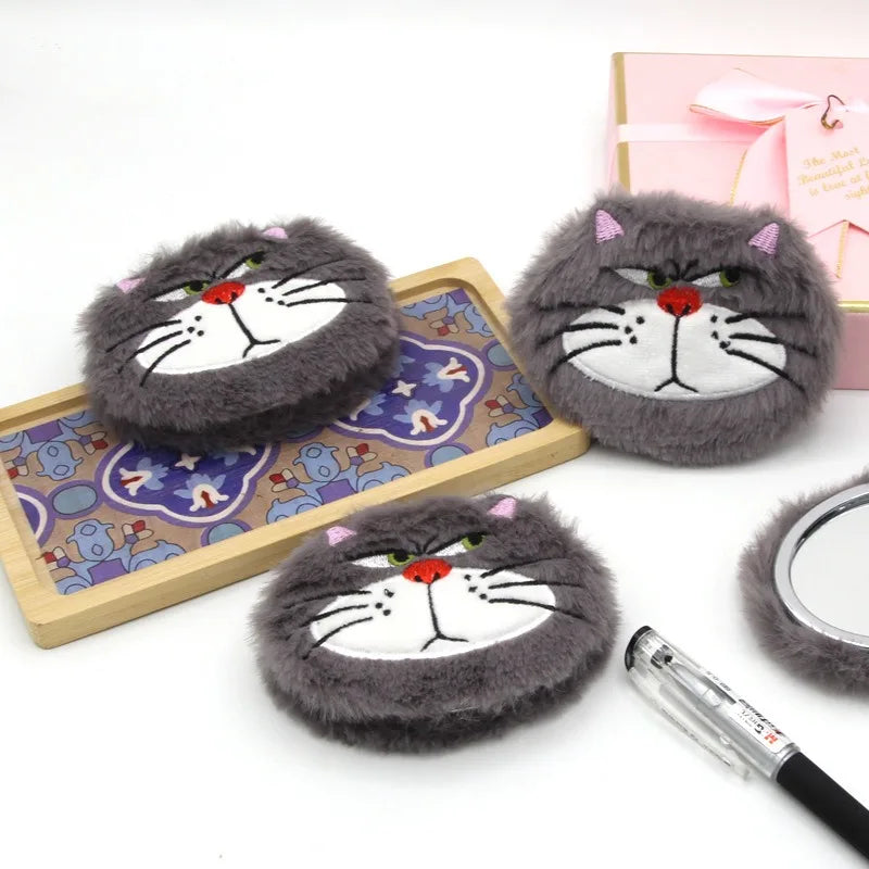 Disney Cinderella Lucifer Cat Kawaii Makeup Mirror with Magnifying Glass Portable Flip Cover Two-Sided Foldable Plushes Mirror