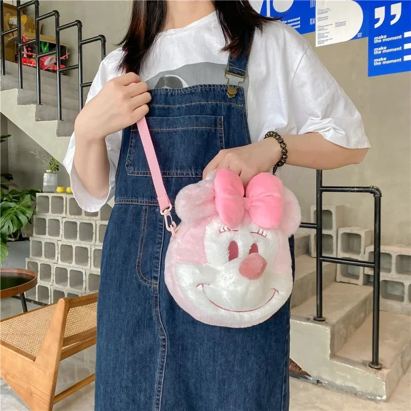Disney Mickey Mouse Head Plush Doll Shoulder Bag Cartoon Cute Plush Doll Fashion Backpack for Girlfriend Birthday Gift