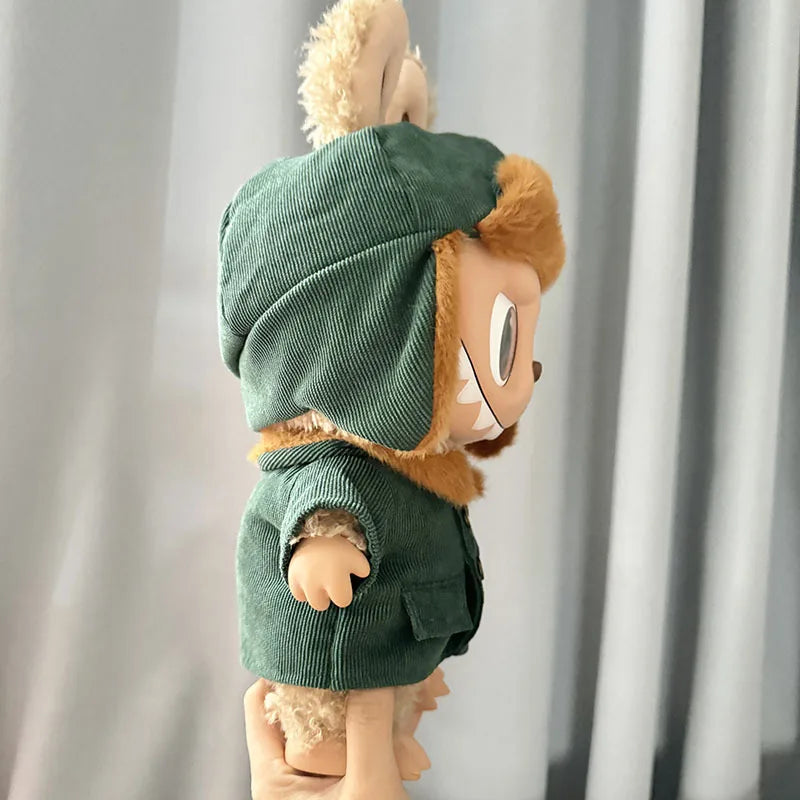 17cm Plush Doll's Clothes The Monster Labubu Outfit Accessories Clothing DIY Lei Feng Army Green Coat Red Star Hat