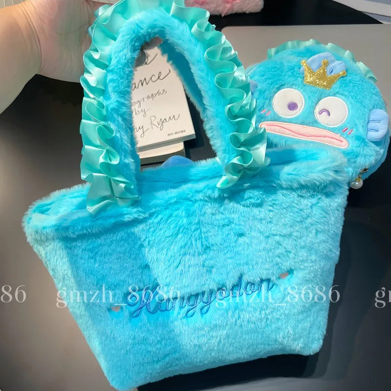 Cartoon Hangyodon Handbag Lovely Japanese Style Plush Bag Bento Bag Shopping Bag Cute Anime Cosmetic Bag High-capacity Girl