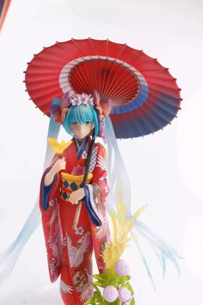 24CM Anime umbrella Kimono Stronger Hatsune Miku Figure Girl Statue Toys Gift Kawaii Doll Desktop Ornament Christmas Present