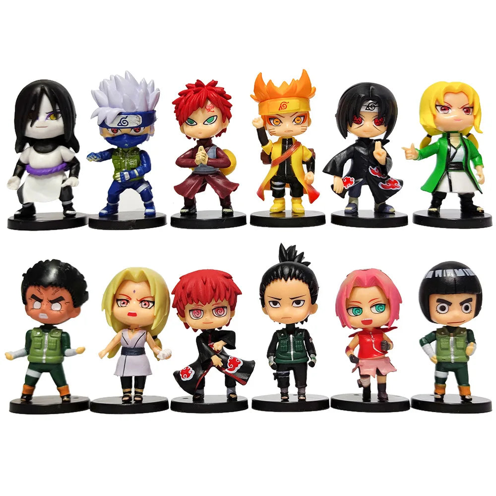 12pcs/set Anime Figure Naruto Shippuden Hinata Sasuke Itachi Kakashi Gaara Action Figure Q Version PVC Figures Toys  Gift