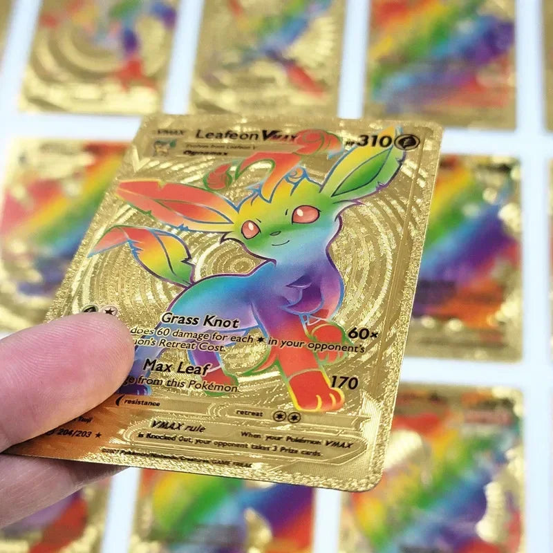 55Pcs/box Rainbow Pokemon Gold Cards Vmax GX EX Silver Black Flash Cards English Battle Trainer Booster Game Card