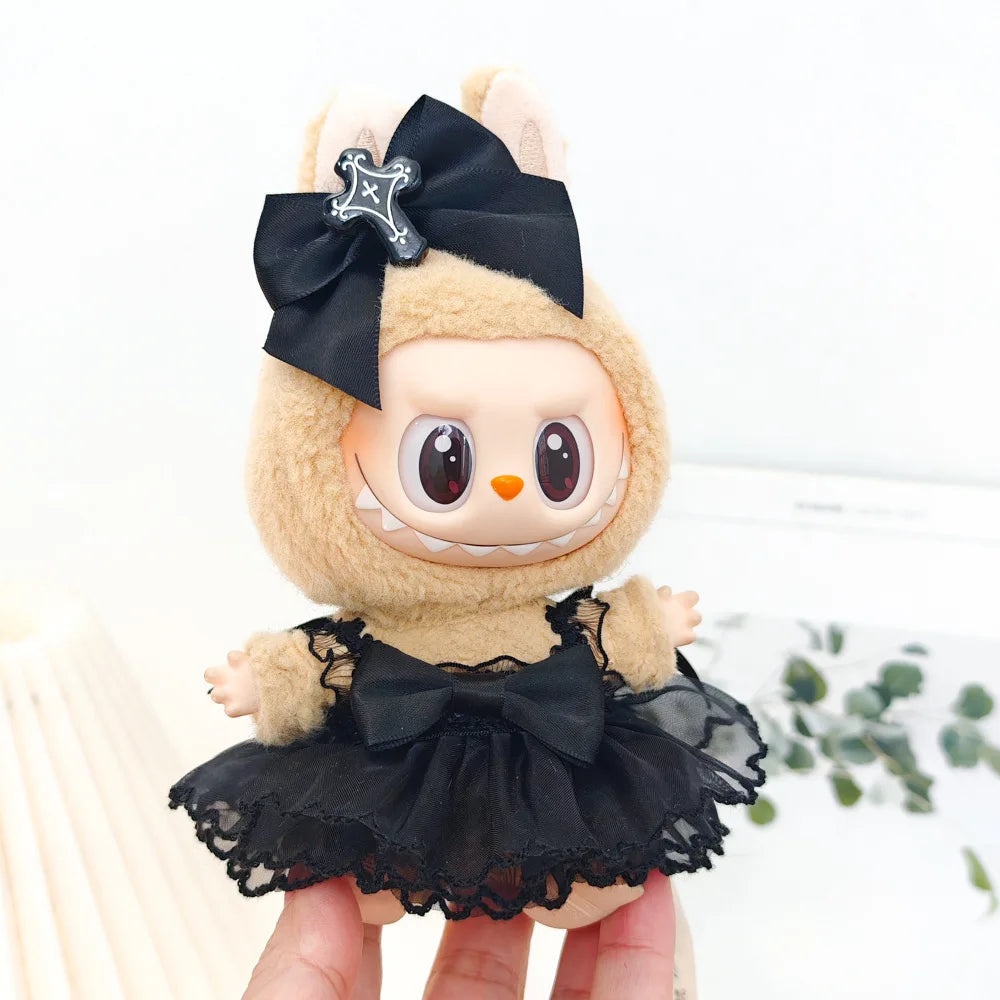 15/17cm Mini Plush Doll'S Clothes Labubu I II Idol Dolls Sitting Party Cute Hat Bib Pants Clothing Accessories Doll not Included