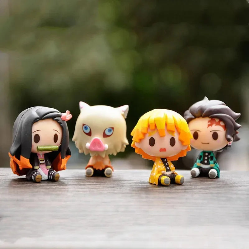 Demon Slayer Tanjiro Figure Ctue Nezuko Statue Anime Kimetsu No Yaiba Inosuke Zenitsu Figurine House Decoration Desk Accessories