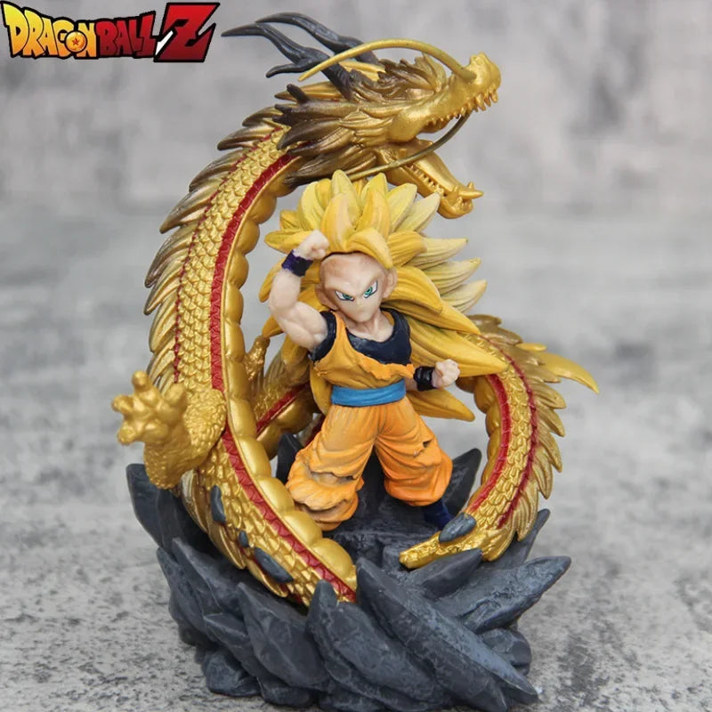 14cm Q Version Dragon Ball Z Figure Ssj3 Goku Action Figures Dragon Fist Explosion PVC GK Statue Collectible Model Toys