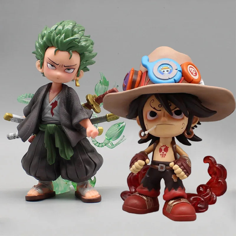 One Piece Zoro Figure Action Gk Q Version Portgas D Ace Figure Cowboy Figurine Anime PVC Model Car Decoration Cute Dolls Toys