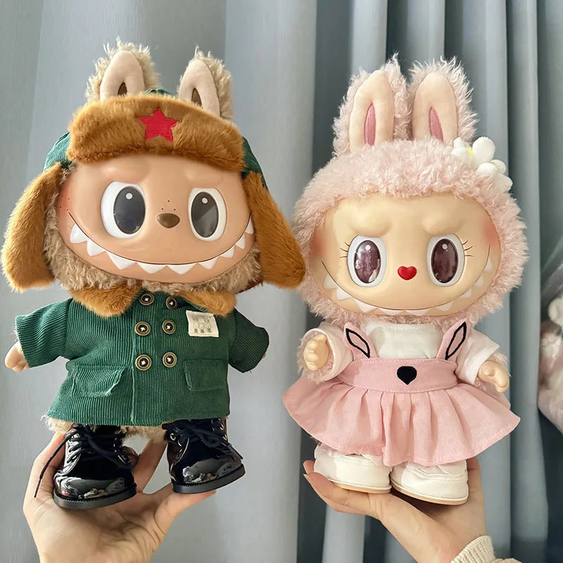 17cm Plush Doll's Clothes The Monster Labubu Outfit Accessories Clothing DIY Lei Feng Army Green Coat Red Star Hat