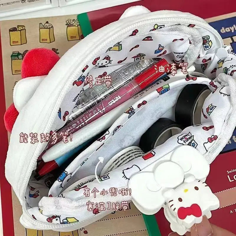 New Hello Kitty Plush Storage Bag Sanrio Makeup Bag Pencil Case Cartoon Student Stationery Bag Girl Makeup Bag Birthday Gift