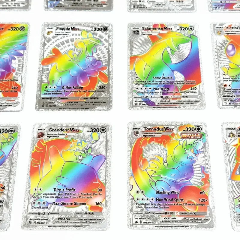 55Pcs/box Rainbow Pokemon Gold Cards Vmax GX EX Silver Black Flash Cards English Battle Trainer Booster Game Card