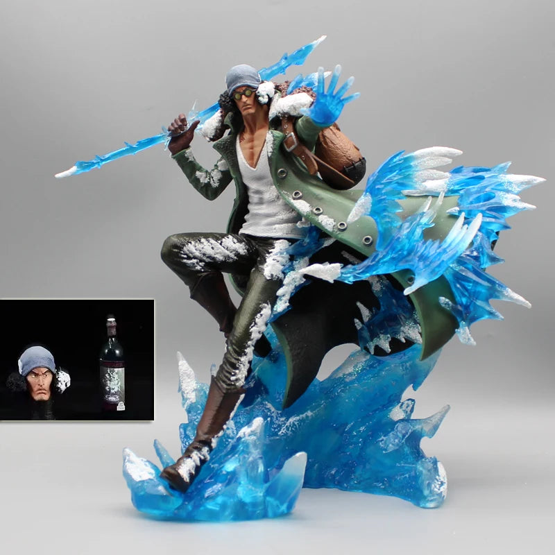 One Piece Aokiji Kuzan Anime Figures 2 Heads 30cm Gk Figurine Pvc LED Luminous Model Statue Collection Toy Christmas Gift