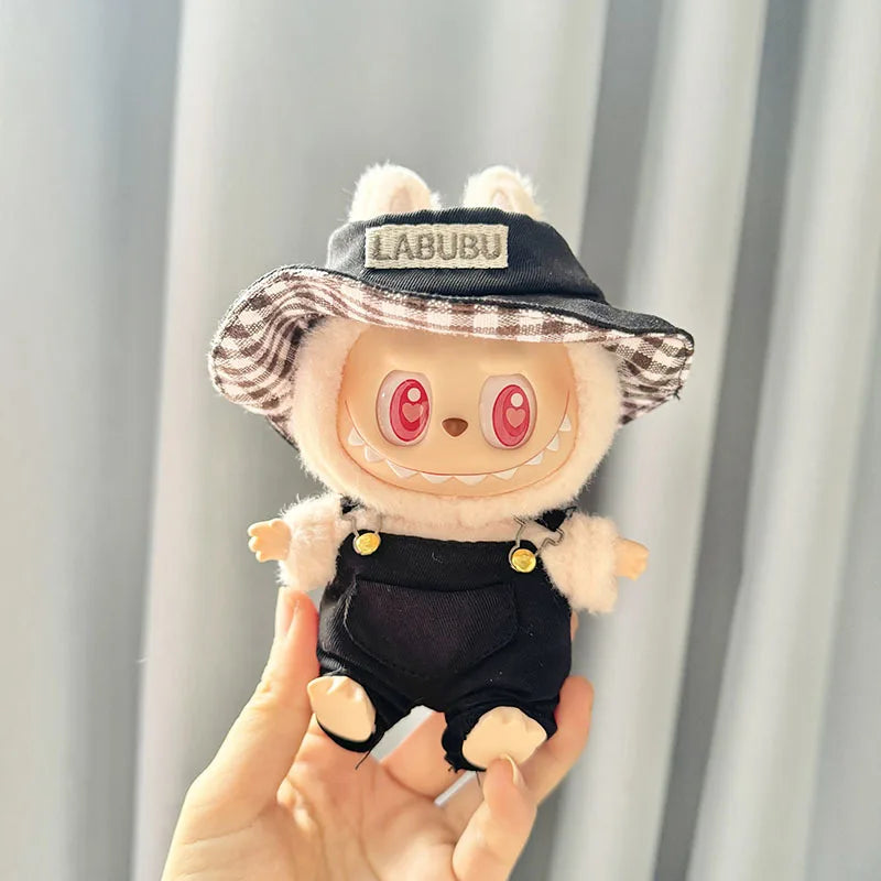 15/17cm Mini Plush Doll'S Clothes Labubu I II Idol Dolls Sitting Party Cute Hat Bib Pants Clothing Accessories Doll not Included