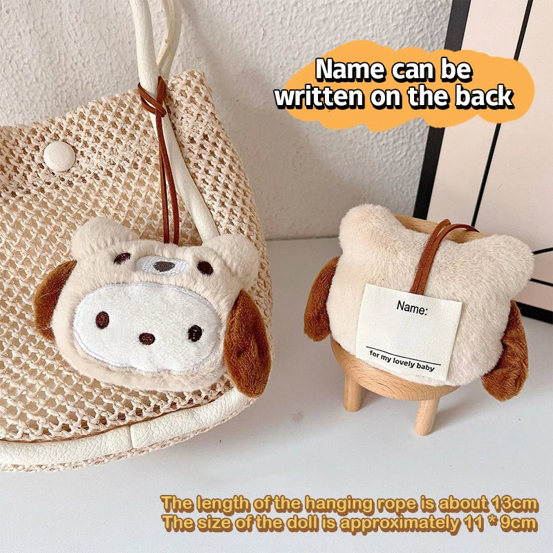 Cartoon Plush Doll Keychain Stuffed Melody Doll Name Sticker Pendant School Bag Charms Children Anti-Lost Name Tag
