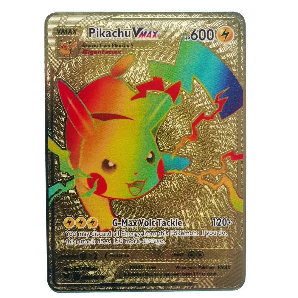 2024 Pokemon English Metal Card Anime Pikachu Charizard Mewtwo Blastoise Vmax Shiny Letters Game Collection Card Kids Toy Gifts