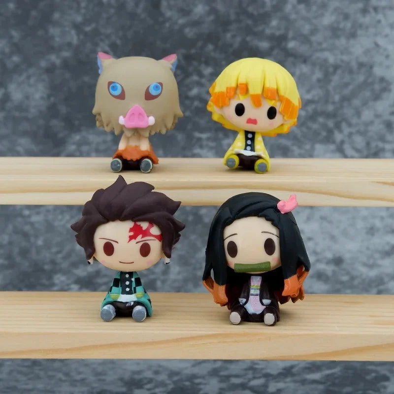 Demon Slayer Tanjiro Figure Ctue Nezuko Statue Anime Kimetsu No Yaiba Inosuke Zenitsu Figurine House Decoration Desk Accessories