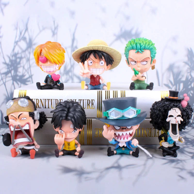 8-10cm Anime Figure One Piece Monkey D Luffy Roronoa Zoro Kawaii Toys Q-Version Figural Nendoroid Car Decoration PVC Model Gift