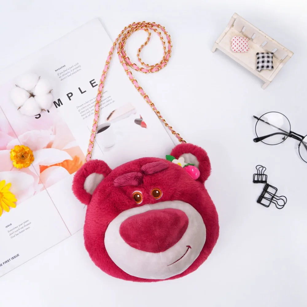 Adorable Winnie the Pooh Sling Bag Cute Strawberry Bear Fur Chain Purse Stylish Stitch Doll Bag Perfect Gift for Girls!
