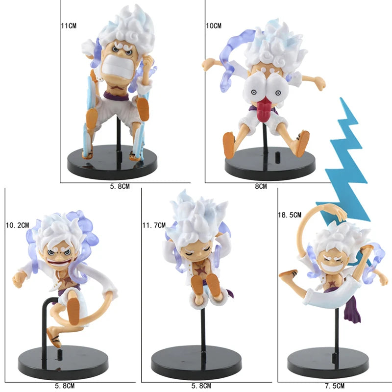 5pcs/set Anime One Piece Figure Q Version GEAR5 Sun God Nika Luffy Action Figures PVC Model Toys Statue Collection Kids Gifts