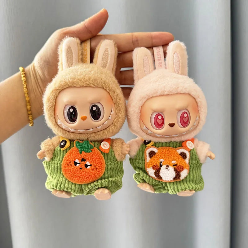 Labubu I II Idol Dolls Sitting Party Clothing Outfit 17cm Mini Plush Doll'S Clothes Bib Pants Fruit Animal Overalls Accessories