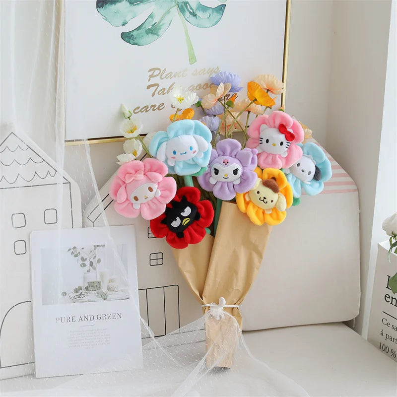 Sanrio Hello Kitty Plush Toys Kawaii Kuromi Melody Anime Cinnamoroll Pochacco Stuffed toy Pompom Purin Flower Christmas Gifts