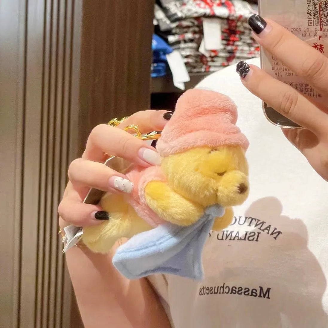 15CM Winnie The Pooh Plush Doll Kawaii Pooh Bear Plush Doll Keychain Girls Bag Accessories Plush Doll Ornaments Birthday Gifts