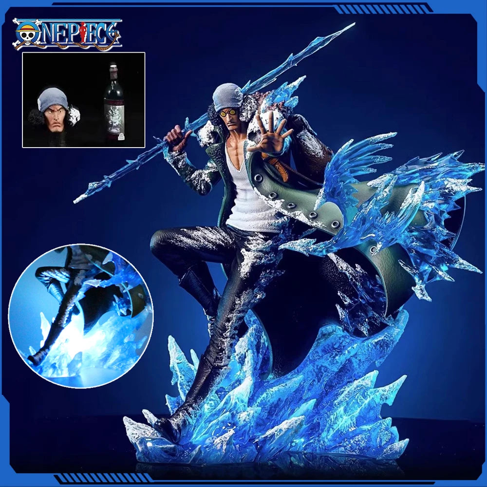 One Piece Aokiji Kuzan Anime Figures 2 Heads 30cm Gk Figurine Pvc LED Luminous Model Statue Collection Toy Christmas Gift