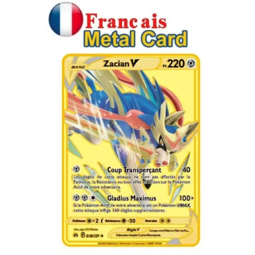 New Pocket Monster French Card Metal Gold Vmax GX Energy Card Charizard Pikachu Rare Series Combat Coach Card Children's Toy Gif