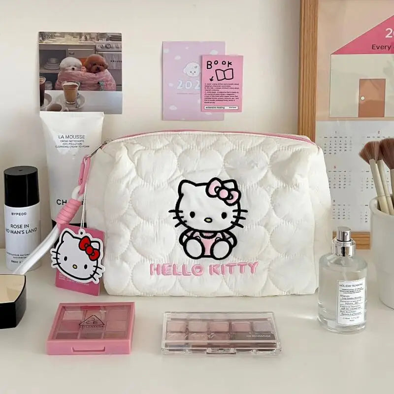 Kitty Large Capacity Makeup Bag Waterproof Travel Toiletry Organizer Cute Cartoon Cosmetic Case with Double Zipper for Girls