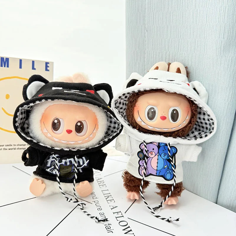 17cm Labubu I II Idol Dolls Cute Mini Plush Doll'S Clothes Korea Kpop Exo Idol Dolls DIY Accessories Gifts Bear Hoodie Set