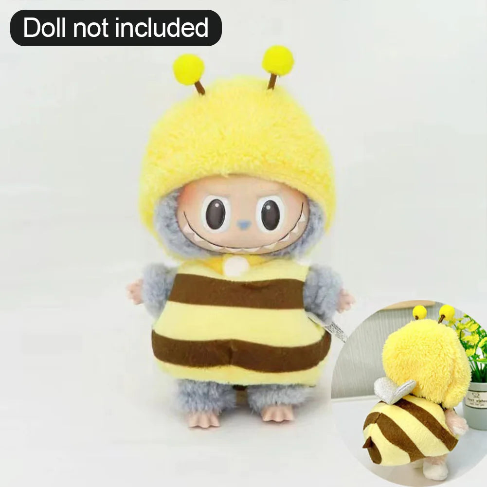 For 17cm Labubu Dolls Accessories DIY Doll Clothes Heartbeat Long Eared Furry Rabbit Costume Cartoon Dress Up Labubu Outfit