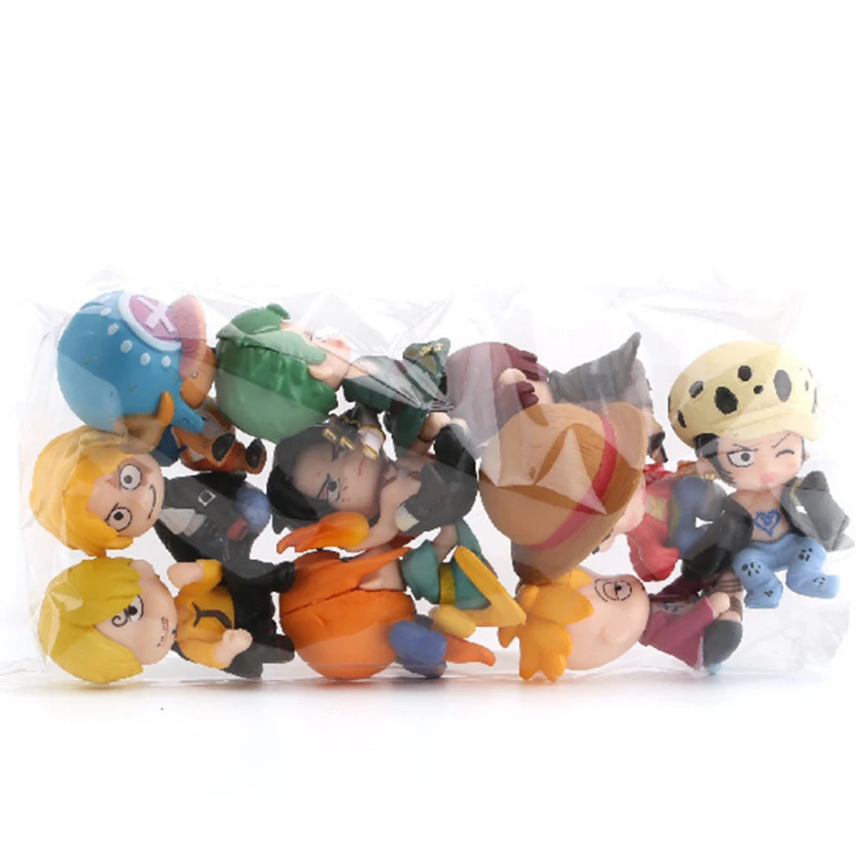 10pcs Set Anime One Piece Figure Toys Luffy Roronoa Zoro 4cm Q Version Action Figura Kawaii Doll Car Decoration PVC Model Gift