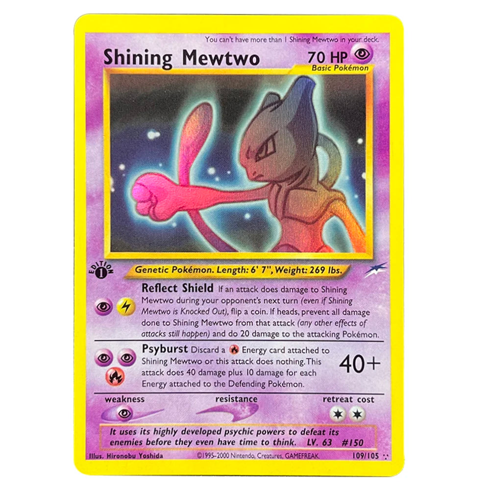 PKM Foil Cards Shining Mewtwo Charizard Gyarados Celebi Raichu Neo Destiny N4/3 1996 1st Edition Game Collection PTCG Proxy Card