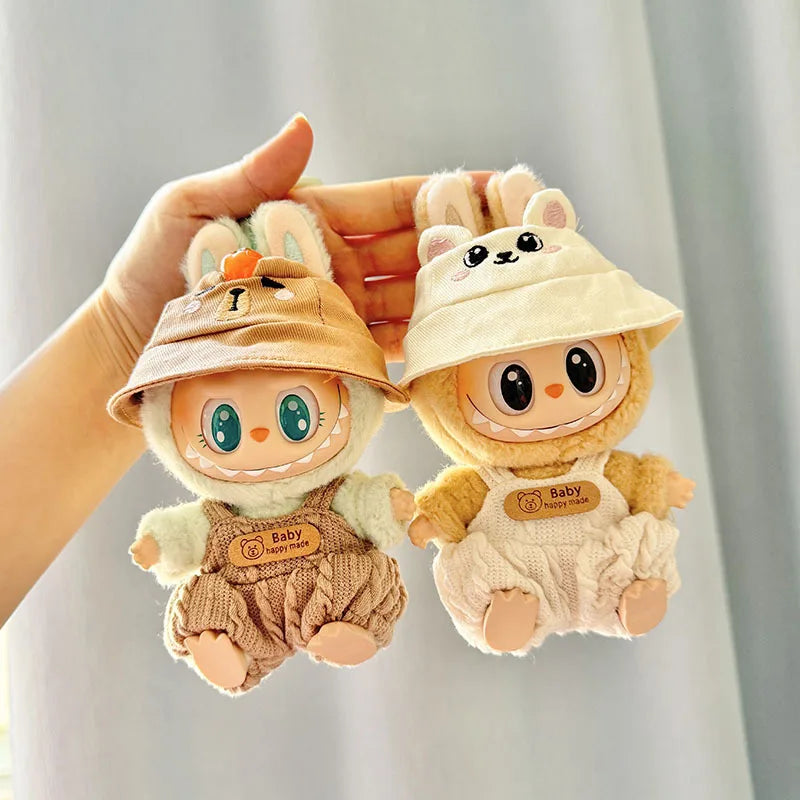 15/17cm Mini Plush Doll'S Clothes Labubu I II Idol Dolls Sitting Party Cute Hat Bib Pants Clothing Accessories Doll not Included