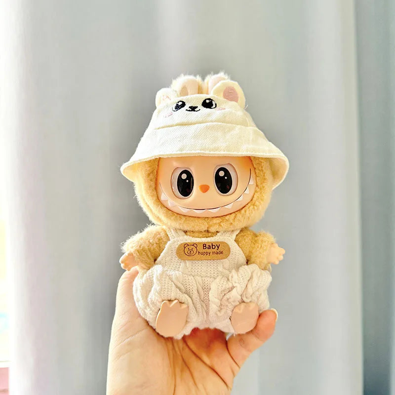 15/17cm Mini Plush Doll'S Clothes Labubu I II Idol Dolls Sitting Party Cute Hat Bib Pants Clothing Accessories Doll not Included