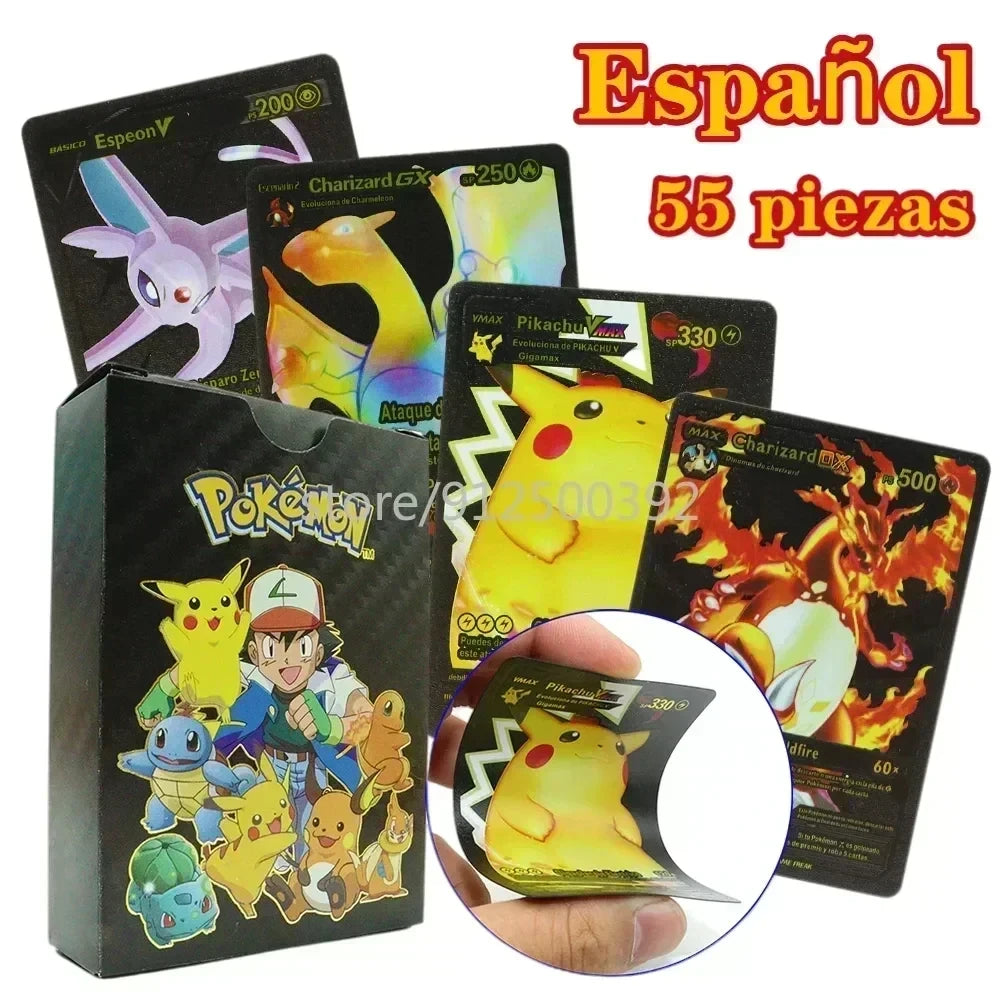 Pokemon Colorful Card 55 Pcs Charizard Mewtwo Pikachu VMAX GX VSTAR Spanish English German Korean French Gold Foil Card