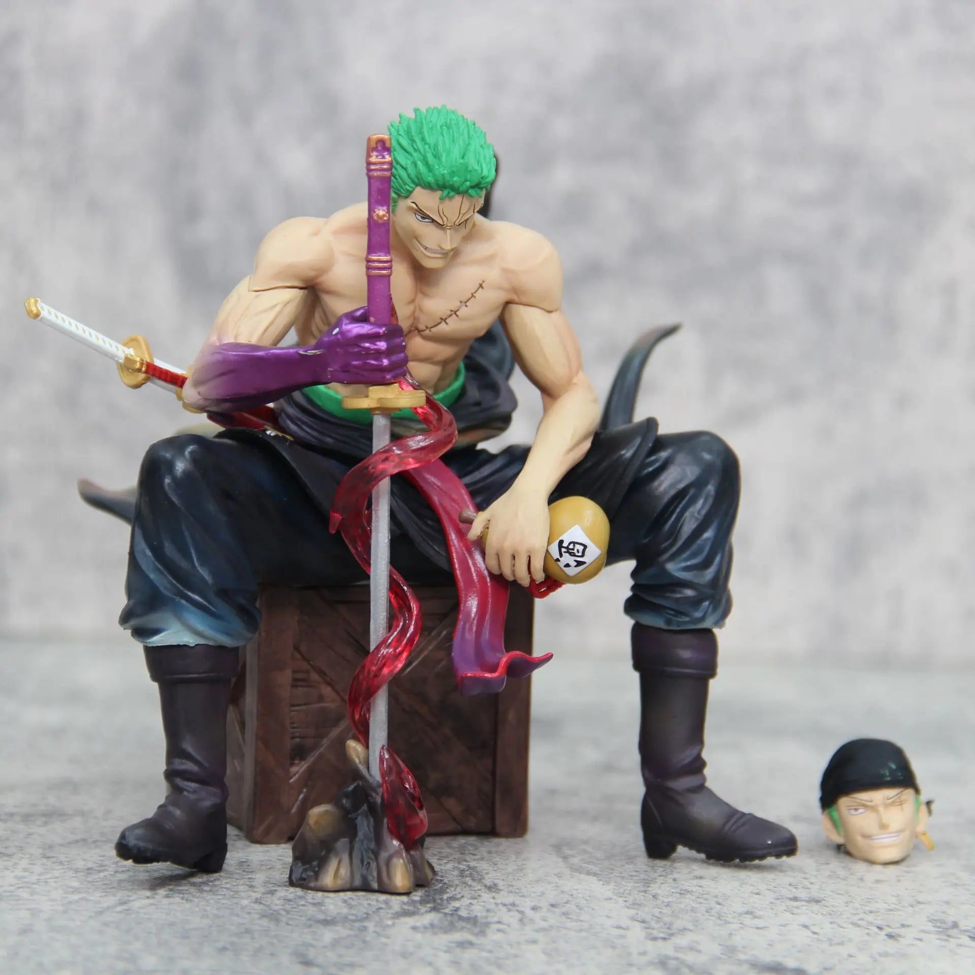 15cm One Piece Zoro Anime Figures Sit Roronoa Zoro Action Figurine 2 Heads Pvc Statue Room Collection Model Decoration Toys Gift