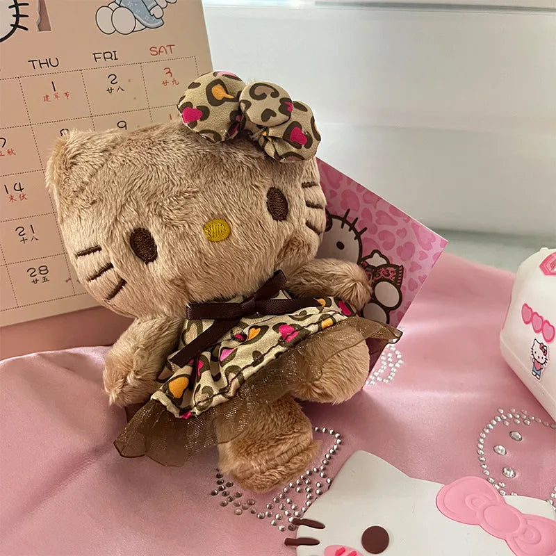 Sanrio Hello Kitty Leopard Print Skirt Sanrio Plush Doll Girls Bag Ornaments Anime Plush Keychain Girl Girlfriend Birthday Gifts