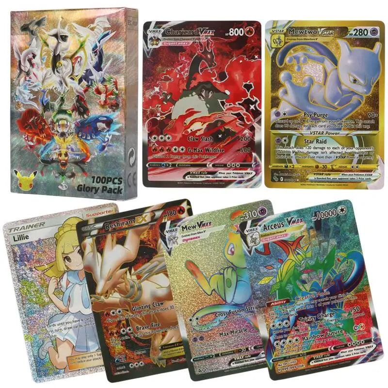 60-100Pcs English Pokemon Cards Holographic EX Vstar Vmax GX Letter Rainbow Arceus Shiny Charizard Mewtwo Evolution combination