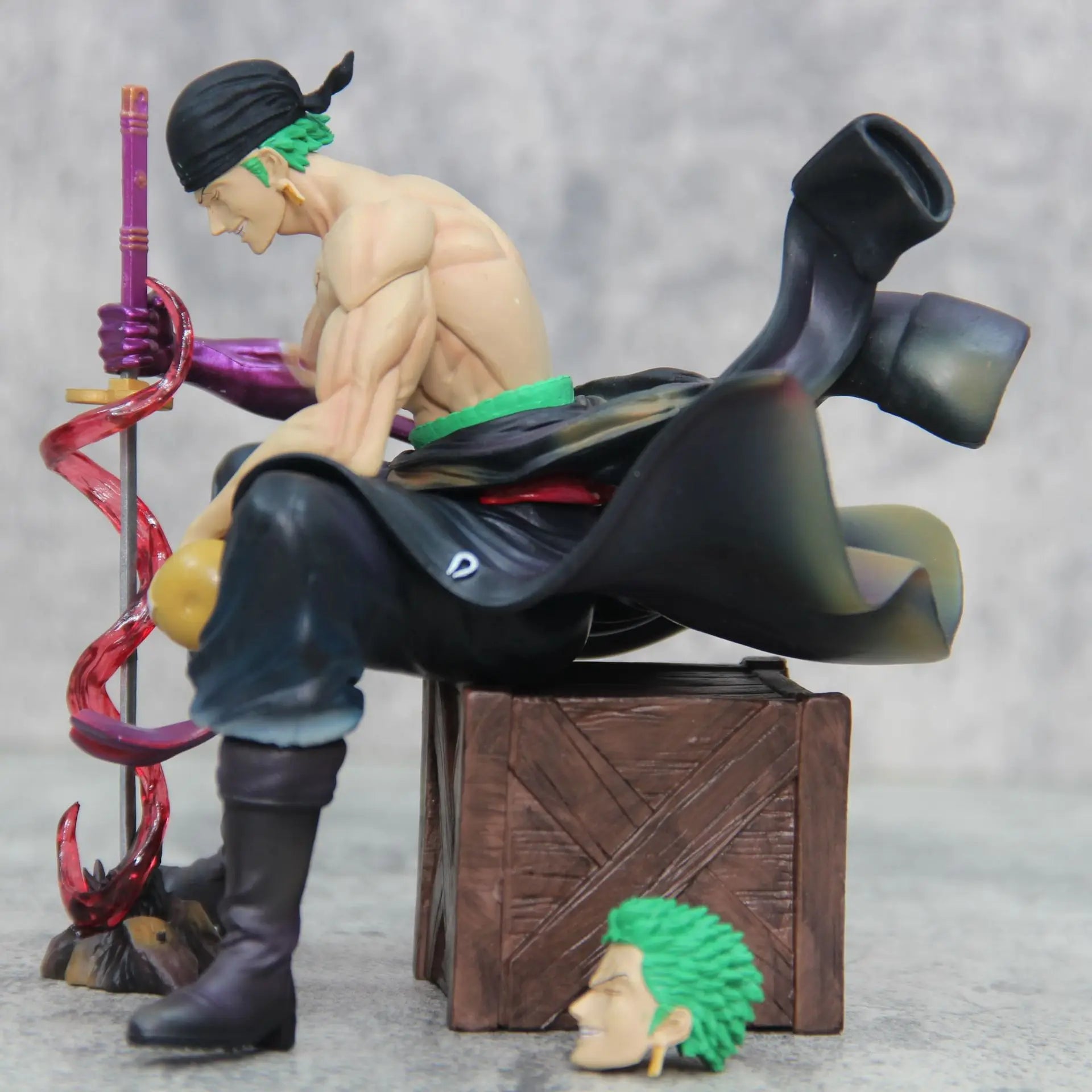 15cm One Piece Zoro Anime Figures Sit Roronoa Zoro Action Figurine 2 Heads Pvc Statue Room Collection Model Decoration Toys Gift