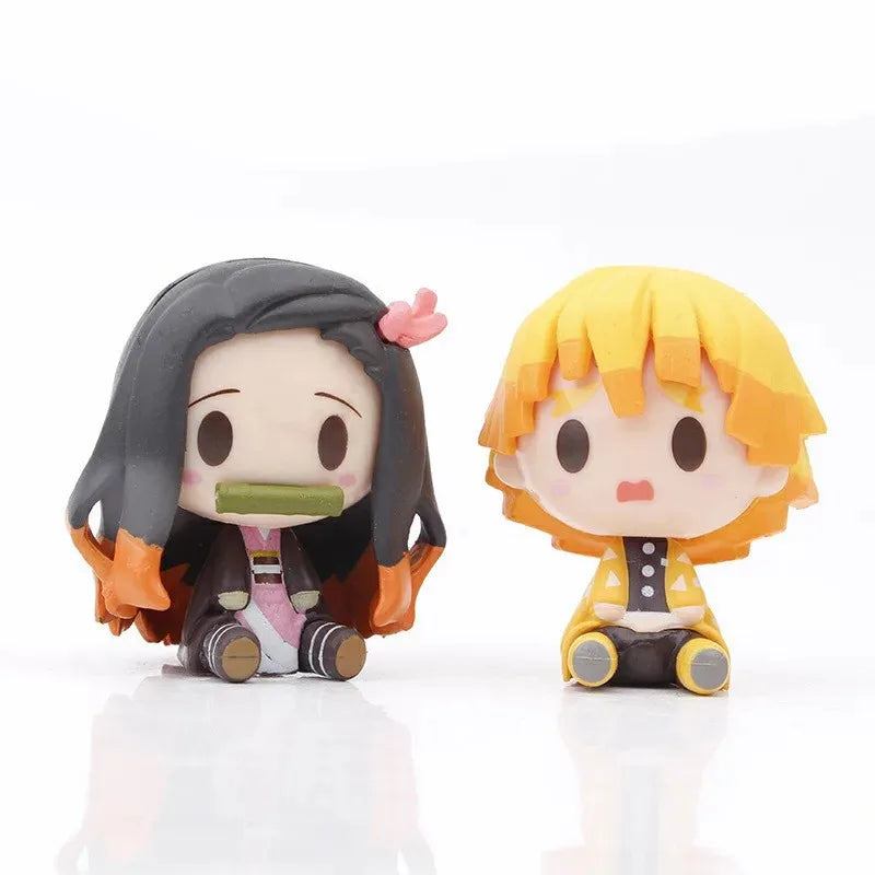 Demon Slayer Tanjiro Figure Ctue Nezuko Statue Anime Kimetsu No Yaiba Inosuke Zenitsu Figurine House Decoration Desk Accessories