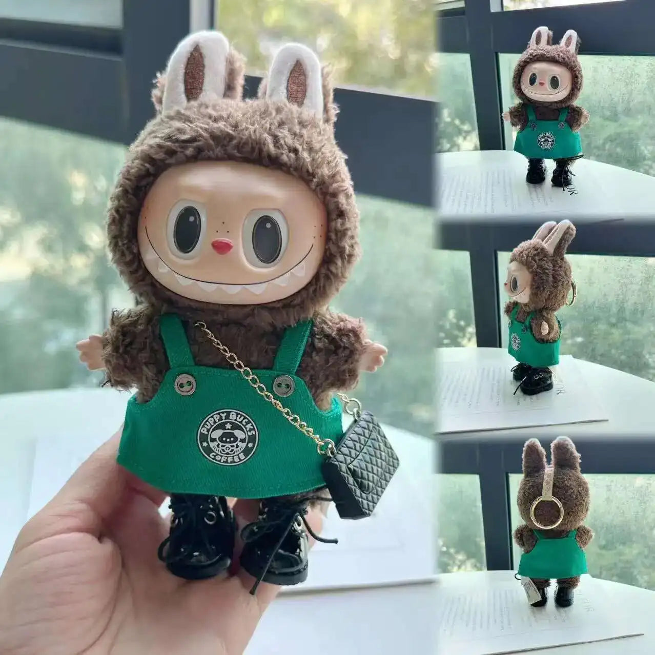 Labubu 17cm Doll's Clothes The Monsters Outfit Accessories Clothing Cartoon Green Coffee Dress Shoes (No Doll)