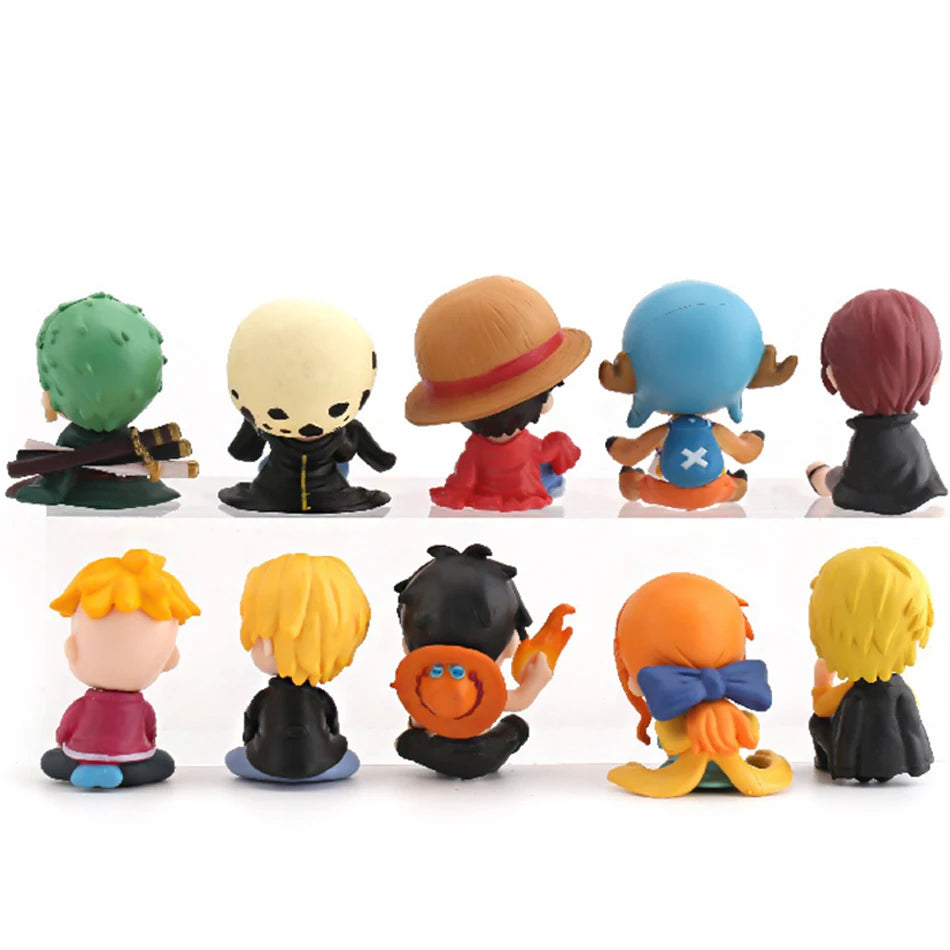 10pcs Set Anime One Piece Figure Toys Luffy Roronoa Zoro 4cm Q Version Action Figura Kawaii Doll Car Decoration PVC Model Gift
