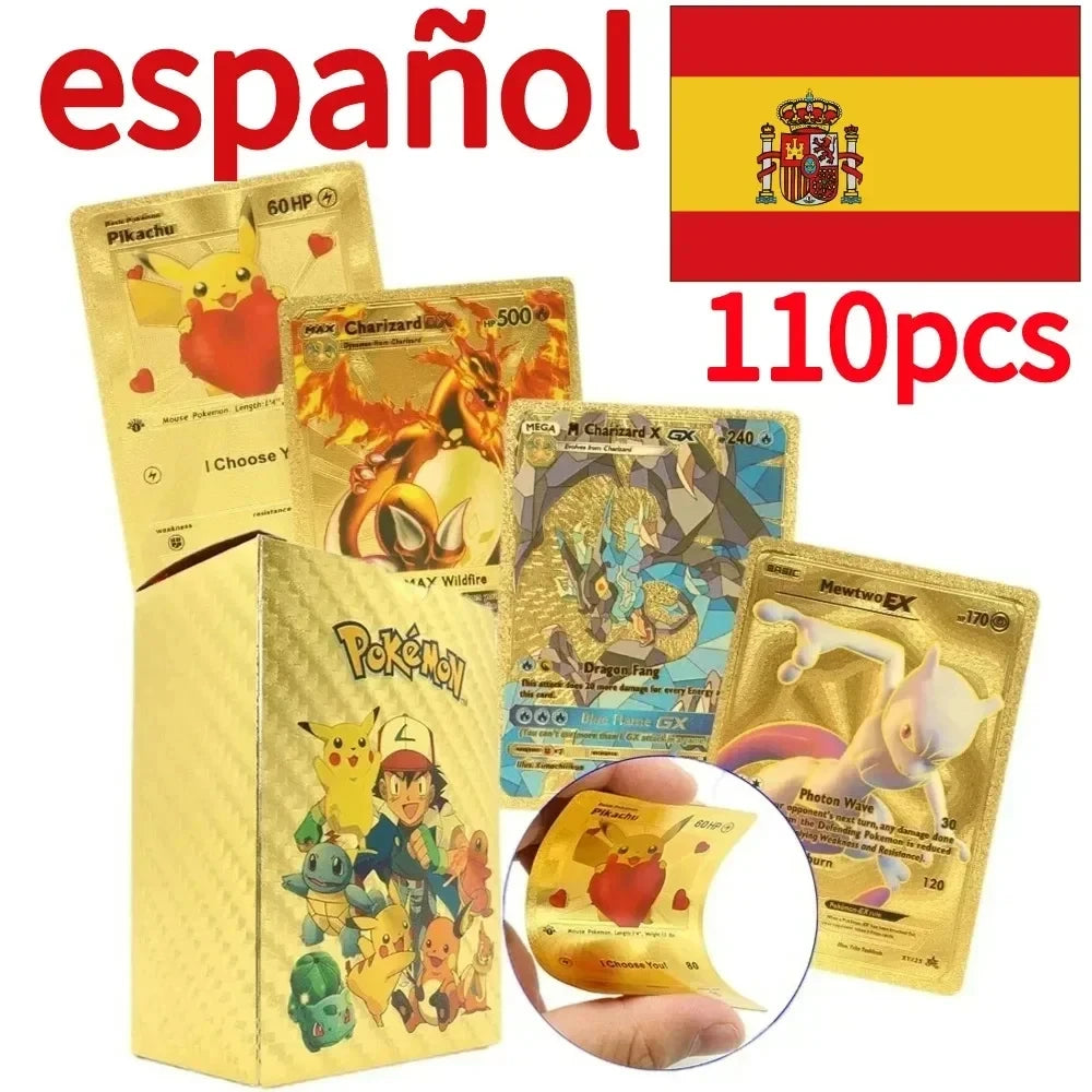 Pokemon Colorful Card 55 Pcs Charizard Mewtwo Pikachu VMAX GX VSTAR Spanish English German Korean French Gold Foil Card