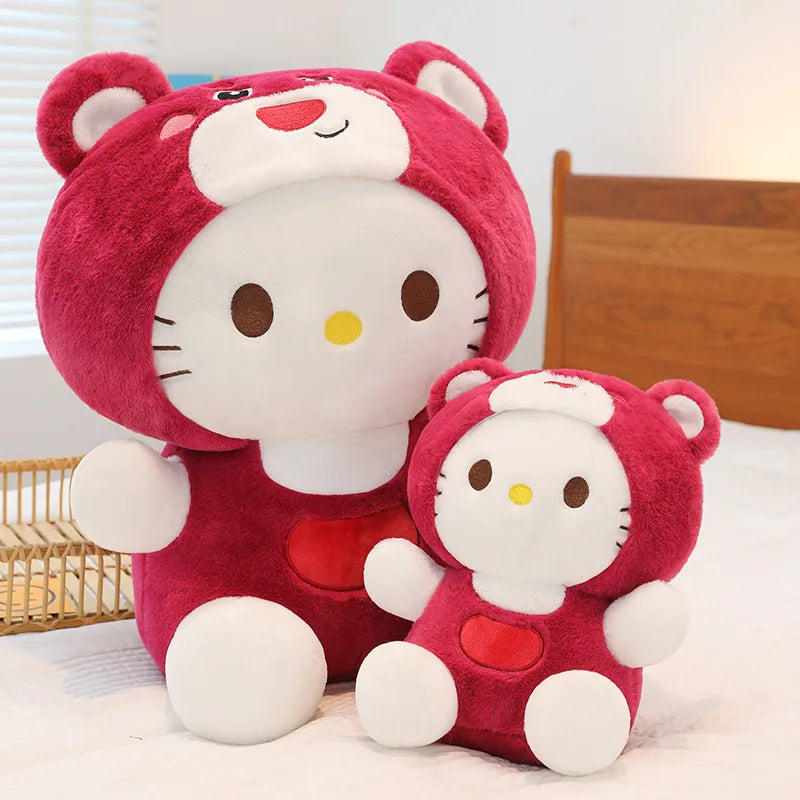 Sanrio Plush Stuffed Cute Strawberry Bear HelloKitty Children's Large Doll Holiday Gift Christmas Doll Kawaii Room Decoration