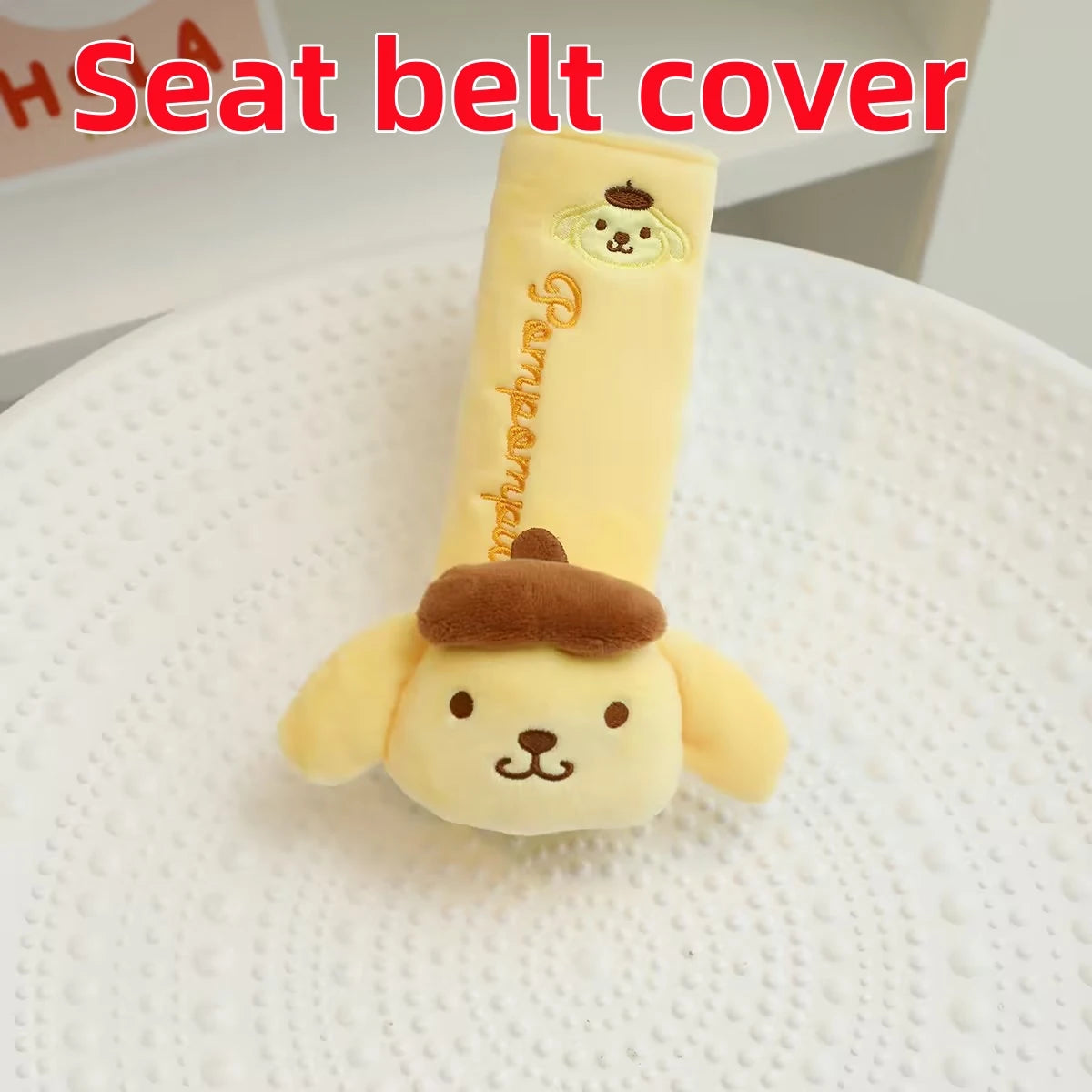 Sanrio Cute Pom Pom Purin Plush Toy Headrest Seat Belt Cover Back Cushion For Car Seat Throw Pillow Sofa Bed Xmas Gifts Girl
