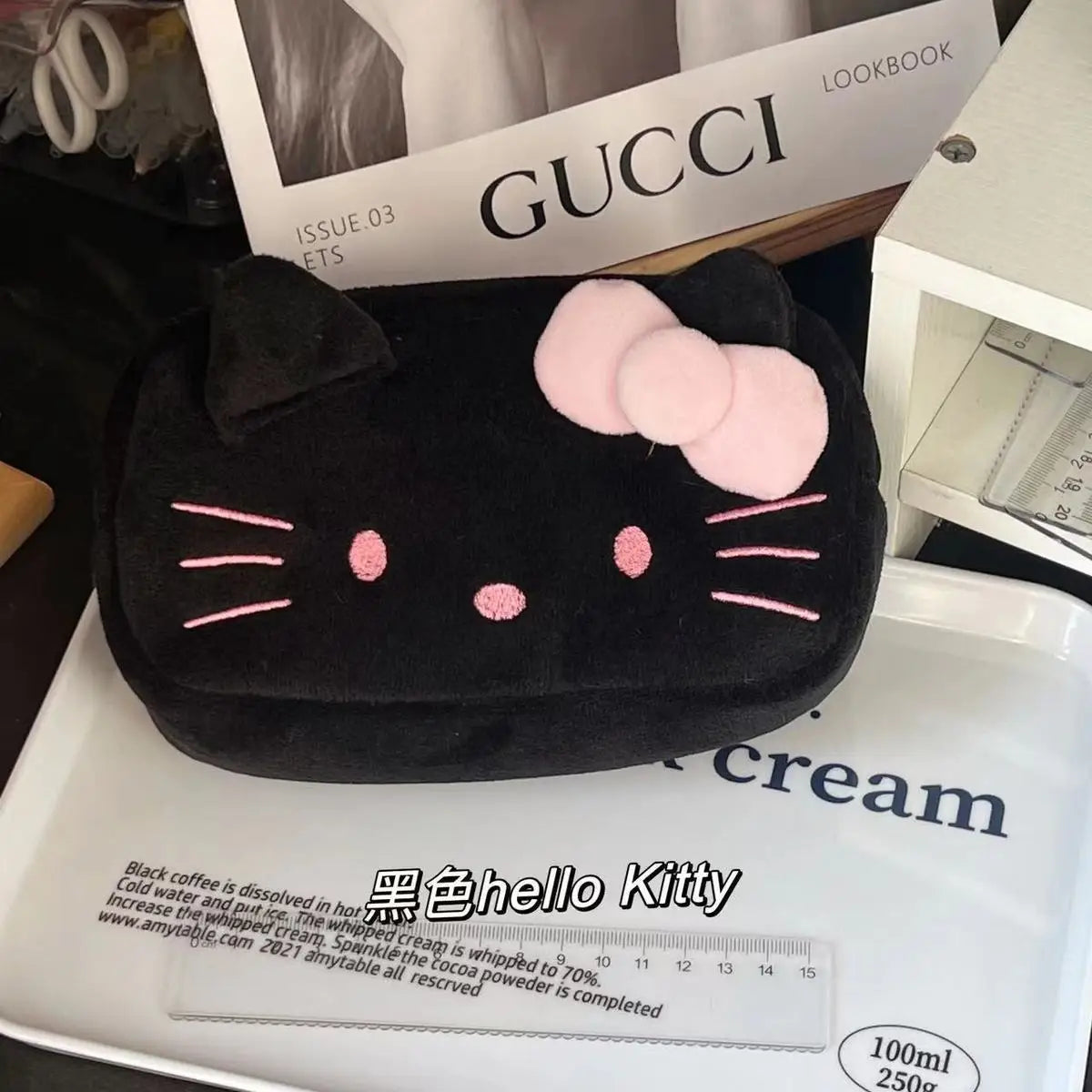 New Hello Kitty Plush Storage Bag Sanrio Makeup Bag Pencil Case Cartoon Student Stationery Bag Girl Makeup Bag Birthday Gift