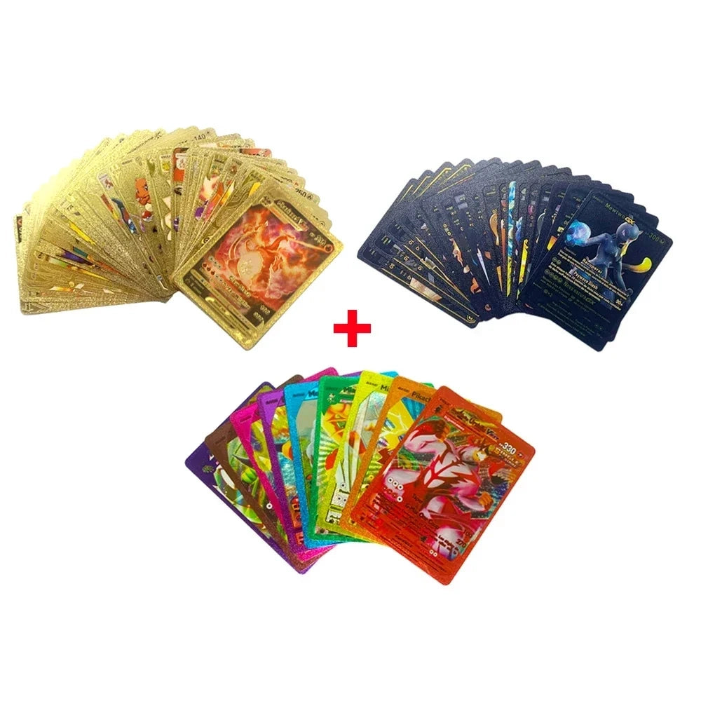 Pokemon Card English Spanish French German Gold Colorful Vmax GX EX V Cards Pikachu Charizard Rare Collection Battle Gifts Toys