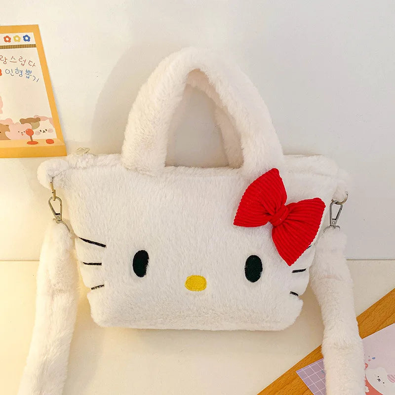 MINISO Sanrio Plush Bag Kawaii Kuromi Cinnamoroll Melody Cartoon Anime Handbag Crossbody Cosmetic Travel Storage Bags