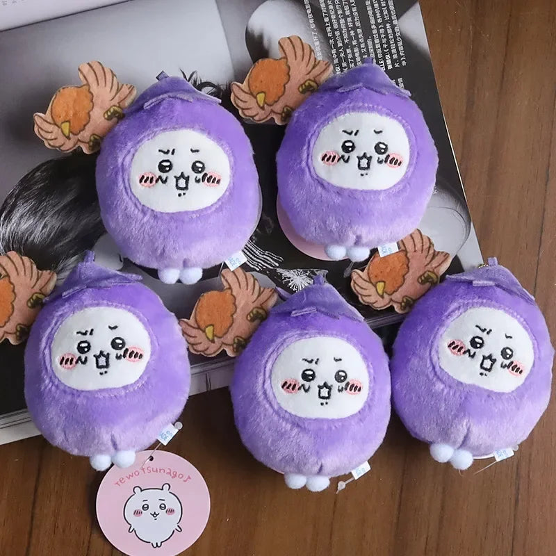 10cm Cute Eggplant Chiikawa Animation Cute Plush Pendant Doll Cartoon Self-Deprecating Bear Doll Bag Pendant Keychain Toy
